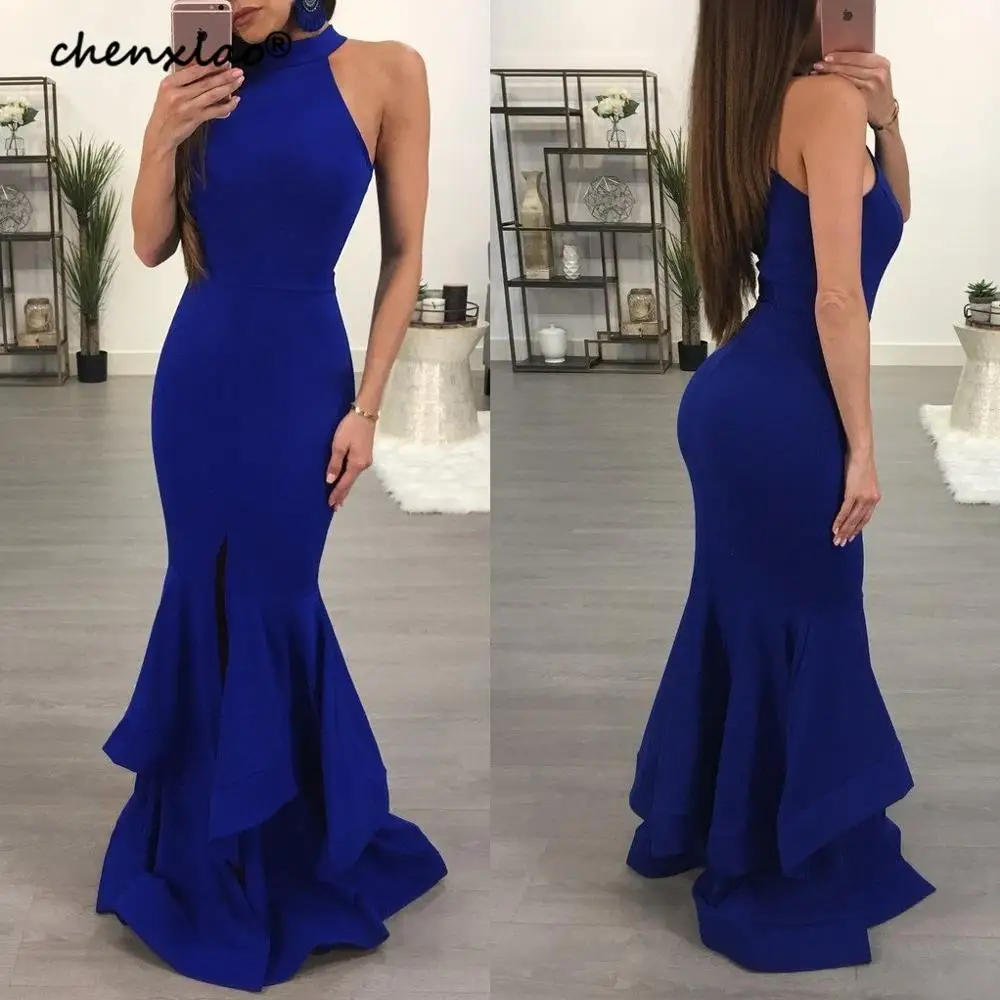 

Mermaid Evening Dresses Long Halter Neck Ladies Formal Dress Sexy Sleeveless Nightclub Style robe de soiree Abendkleider 2019