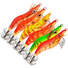 20# 25# 30# hook Squid Jigging Fishing Lure  Wood Shrimp Bait With Squid Hook Artificial Luminous Saltwater Octopus Bait Sea
