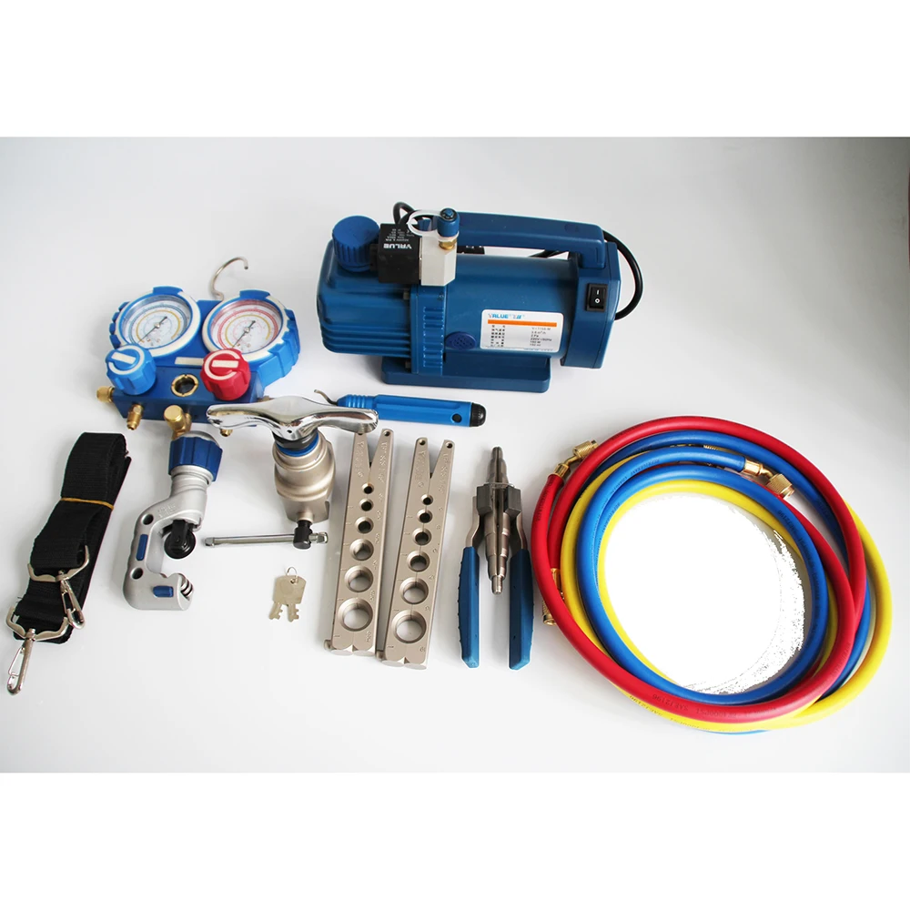

VALUE 7in1 VTB-5A Refrigeration Repair Tool Set With Aluminum alloy box cutter tricolor pipe high and low pressure table