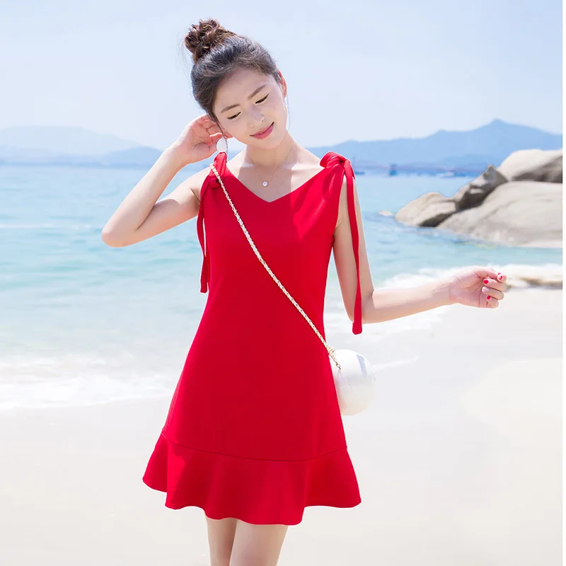 

Summer Front And Back V-neck Sexy Fishtail Skirt Bow WOMEN'S Dress Elegant Dress off-Shoulder Backless Slimming Strapped Dress