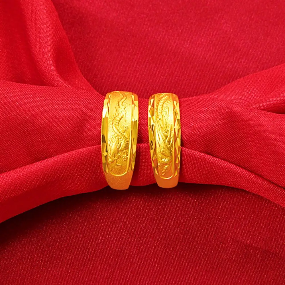 

HOYON Dragon and Phoenix Ring 24K Pure Gold Color Couple Ring Engraved 999 for wedding engagement anillos for men women gifts