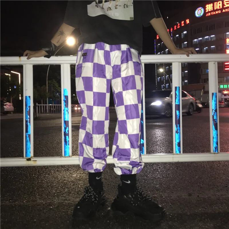 Хип-хоп гарем уличная одежда размера плюс штаны для бега в клетку Harajuku корейские женские мужские брюки в стиле панк карго шахматная доска рэп свободный низ - Цвет: purple
