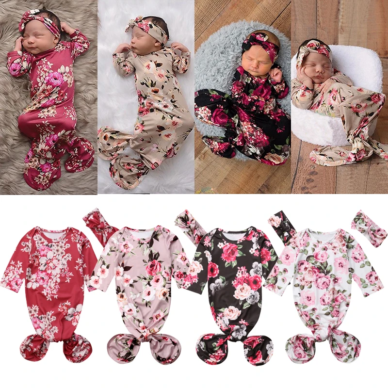 Newborn Baby Girl Floral Sleeping Bag Sleep Sack Wrap Swaddle+Headband 0-6M