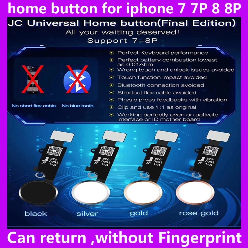 

New HX JC YF Universal home button For iphone 7 7plus 8 8plus return button key only back function without Fingerprint function