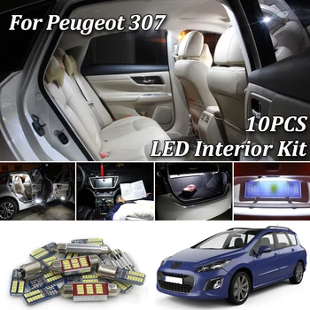 

10Pcs White Canbus LED Car Bulbs Interior Package Kit For 2001-2014 Peugeot 307 SW accessories LED interior Map Dome Trunk Light