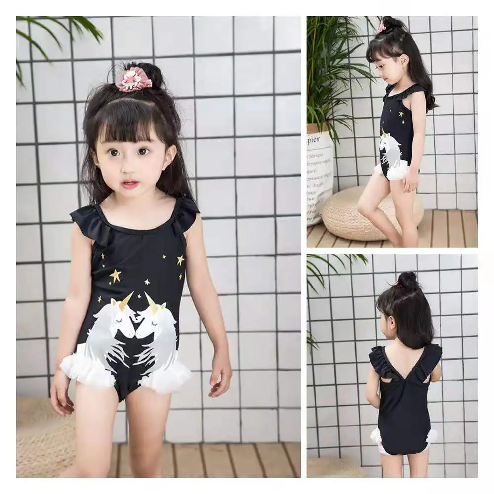 Children's Sunscreen Baby Unicorn Swimwear One-piece Swimsuit Hat Unicorn Cartoon Pattern