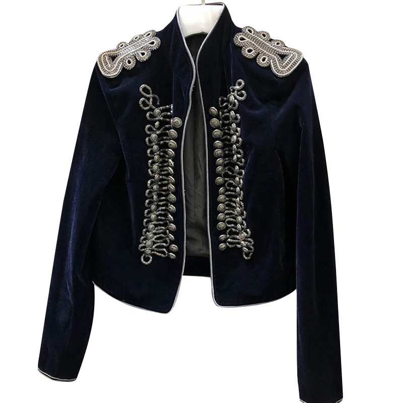 CHICEVER Autumn Vintage Rivet Patchwork Coat Female Long Sleeve Stand Collar Jacket Clothing For Women Fashion New