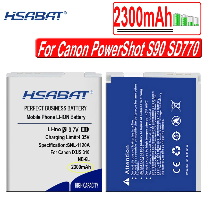Аккумулятор HSABAT 2300 мА · ч NB-6L NB6L NB-6LH для Canon IXUS 310 SX240 SX275 SX280 SX510 SX500 HS 95 200 105 210 300 S90 S95 |