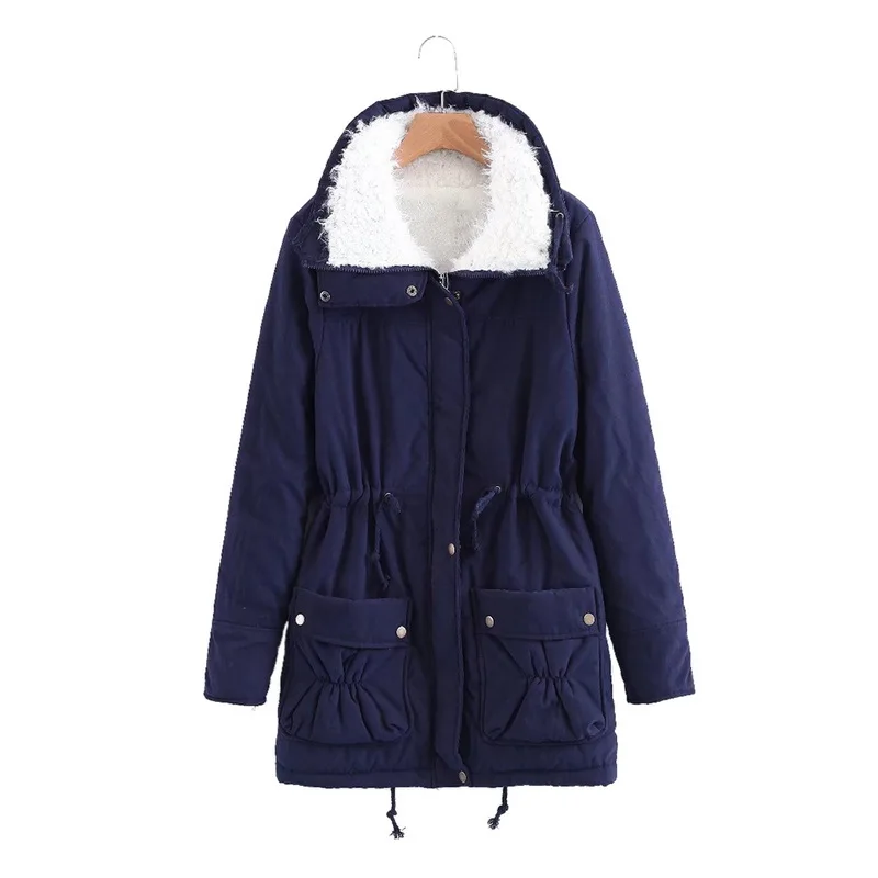 LOOZYKIT, зимние парки, хлопковое пальто, женская тонкая зимняя верхняя одежда, стеганая куртка средней длины, толстая хлопковая стеганая теплая хлопковая парка - Цвет: Navy