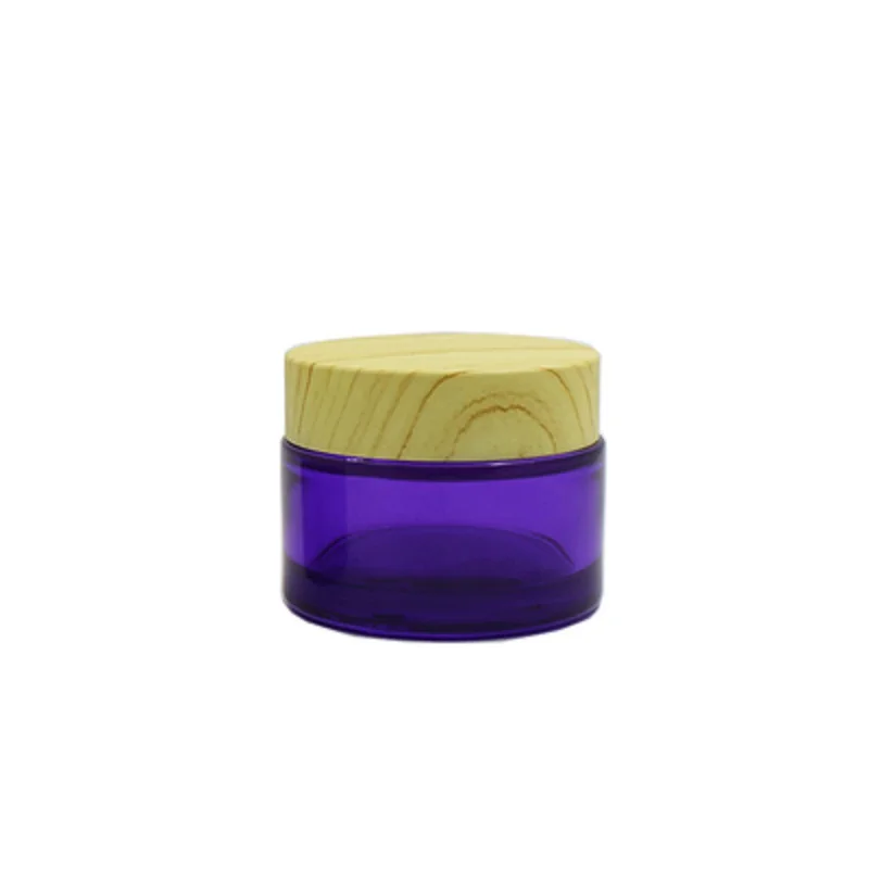 

30G 50G False Wood Lid Eye Cream Jar Empty Purple Glass Cosmetic Packaging Container Refillable Bottle 15 Pieces/lot