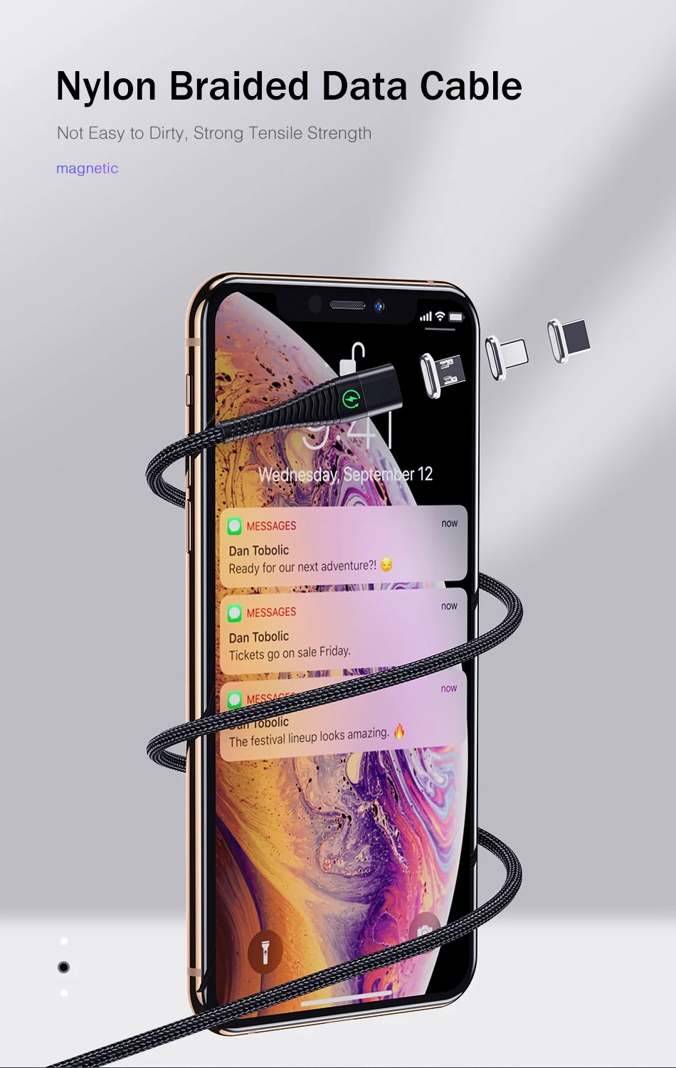 Магнитный USB кабель ROCK светодиодный светильник Micro usb type-C кабель для iPhone XS X Быстрая зарядка usb type C зарядный провод шнур для samsung