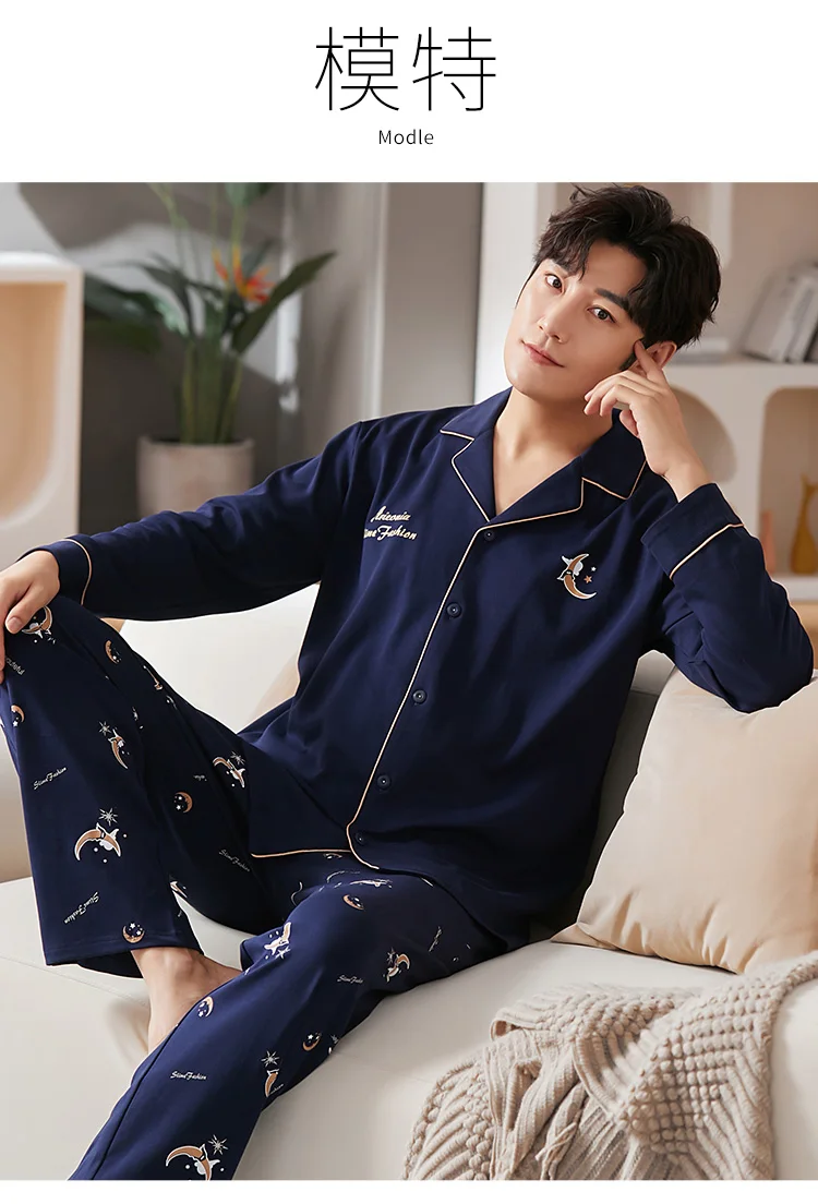 men's cotton pyjamas Men's Winter Warm Pajamas Cotton Plus Size Men Cardigan Home Wear Cute Cartoon Bears Print Men Gray Stripe Long Sleeve Sleepwear mens pajama shorts set