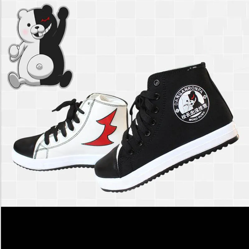 

New Japanese Anime Danganronpa 3 Monokuma Cosplay Canvas Shoes Ankle Boots Women Men Dangan Ronpa Shoes Free Shipping