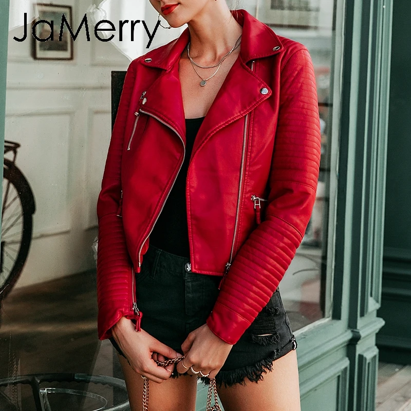 JaMerry femmes matelassé faux cuir vestes automne hiver moto bomber veste  en cuir synthétique polyuréthane femme noir fermeture éclair vêtements  d'extérieur rouge manteaux | AliExpress