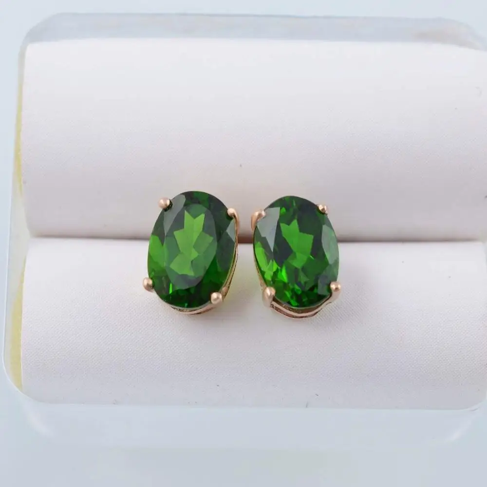 

UBESTNICE Handmade Classic 18K Rose Gold Diopside Siberian Emeralds Oval 7x7mm 1.6cts Stud Earrings For Women Girl Fine Jewelry