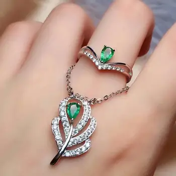 

SHILOVEM 925 STERLING SILVER NATURAL EMERALD PENDANTS RINGS CLASSIC FINE JEWELRY WOMEN WEDDING WOMEN WHOLESALE CTZ04062812AGML