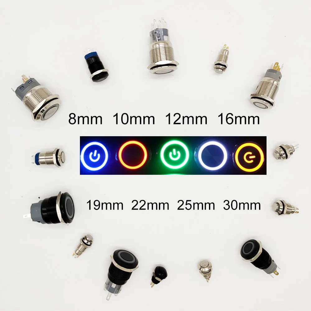 Push Button Switch Electric Waterproof Power 6v 12v Led Light Momentary on Off 8/10/12/16/19/22/25/30mm Micro Pressure Switches