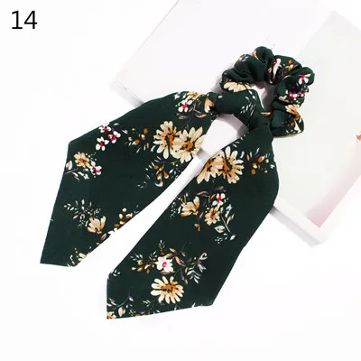 0000014 Ponytail scrunchie hair ties Scarf Elastic Hair Rope for Women Hair Bow Ties Scrunchies Hair Bands Flower Print Ribbon Hairbands - Цвет: 0000014