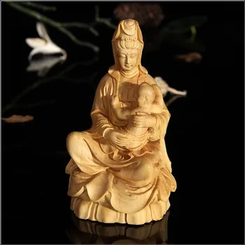 ¿Adornos de escritorio decoración del hogar madre e hijo amorosos tallado en madera? Songzi Guanyin