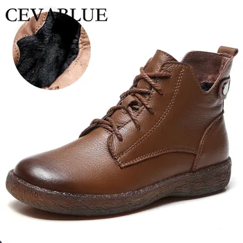 

CEVABULE 100% Hand Make Leather Women's Boots Short Boots Lace-up Original Martins Boots Soft Belt Buckle Shoes LJY-1810