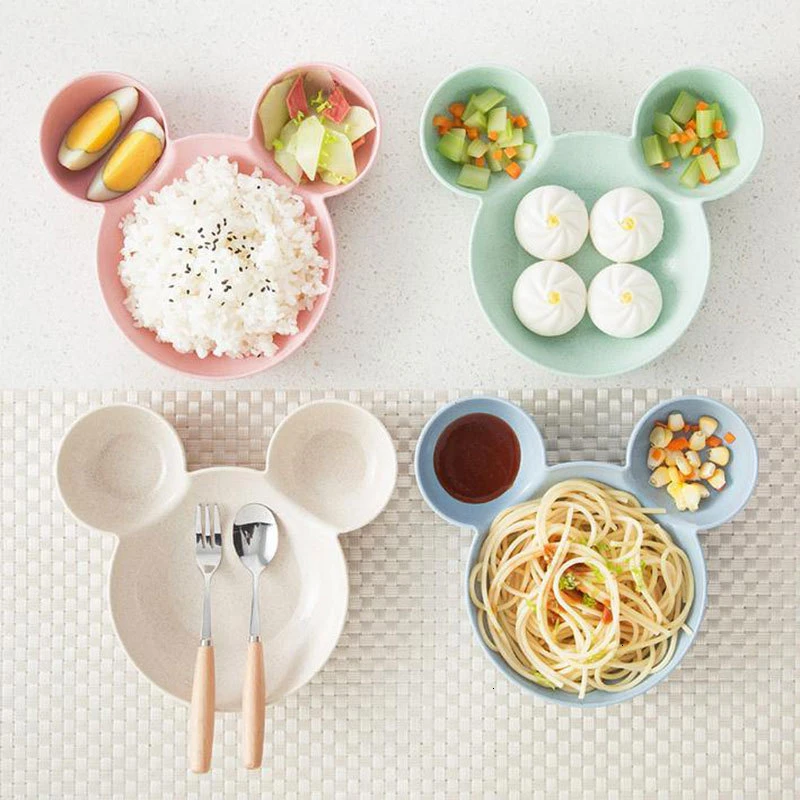 Kid Cartoon Mouse Mickey Bowl Dishes Lunch Box Kid Baby Children Infant Baby Rice Feeding Bowl Plastic Snack Plate Tableware baby tableware set,children feeding tray