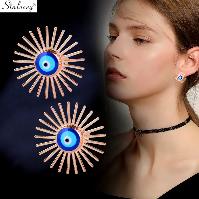SINLEERY синие глаза Снежинка звезда серьги гвоздики желтая Золотая эмаль свадебные серьги для женщин модные ювелирные изделия ES690 SSC