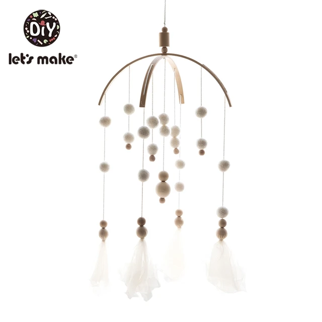 Let'S Make Wood Baby Bed Toys Gift Crib Mobile Infant Room Stroller Music Baby Felt Wool Ball Rattles Wooden Teether Toys White Tassel