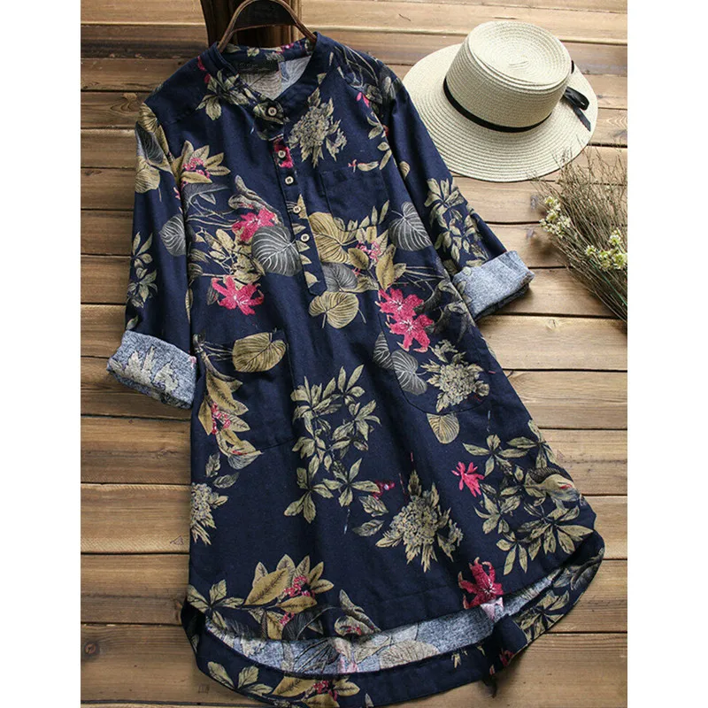 Women Blouse Asymmetrical Floral Print Mini Blouse Summer Long Shirt Top Plus Size Blouses Summer Ladies Blouses Woman Tops