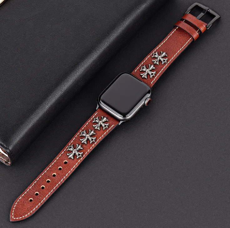 Дизайн кожаный ремешок для Apple watch 5 4 3 2 1, Панк распятие для IWatch ремешок 42 мм 38 мм 40 мм 44 мм браслет