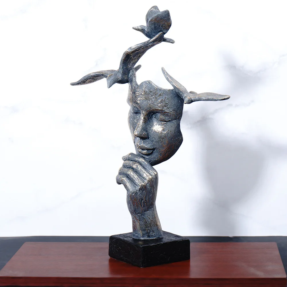 

Abstract Figurine Interior Decoration Vintage Statue Resin Bird Head Sculpture Nordic Home Living Room Office Decor Craft
