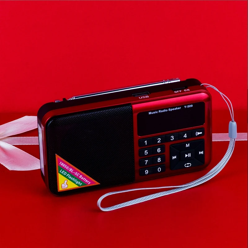 Portable FM Radio Media Speaker MP3 Music Player Support TF Card with LED Screen Display,Flashlight and Large Ailicone Key