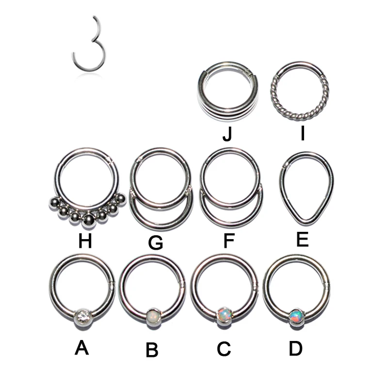 

1PC /lot Stainless Steel With Opal CZ Gem Nose Piercing Septum Clicker Helix Ear Piercings Ear Tragus Cartilage Piercing