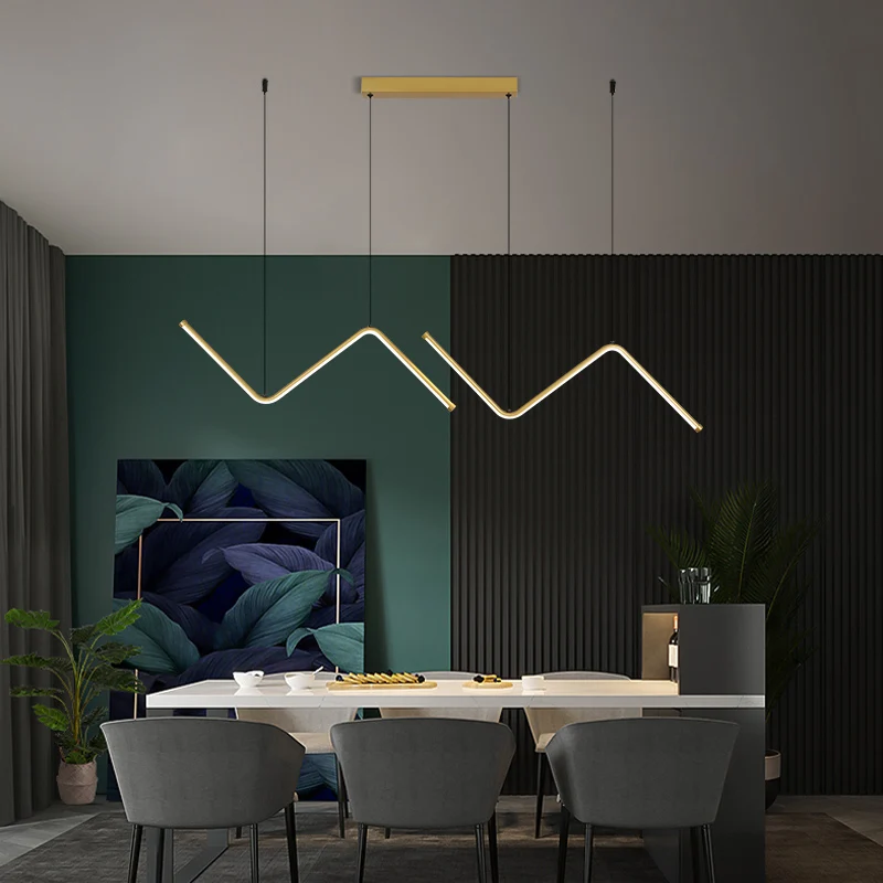 Minimalist Black Or Gold LED Chandelier For Restaurant Bar Coffee Long Hanging Light Dining Office Modern Nordic Pendant Lamp