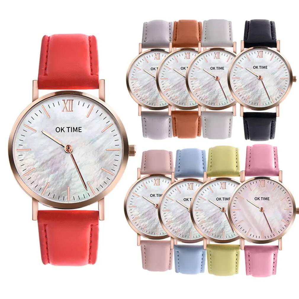 Fashion Seashell 36mm Workmanship Classic Big Dial Leather Colorful Strap Women Quartz Wrist Watch Trendcy Valentine 5