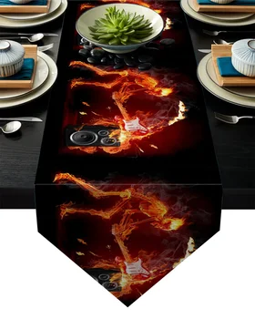 

Guitar Skeleton Acoustic Red Flame Lyre Table Runner Table Flag Home Party Decorative Tablecloth Table Runners