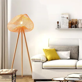 

LED Floor Light Bamboo Hand Knitted Lampshade Nordic Creative Simple Floor Lamps for Living Room Tea Room Light Fixtures Decor