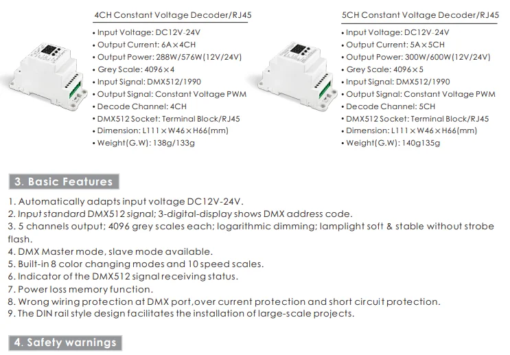 BC-835-DIN-RJ45 Dc12-24V вход 5А X 5Ch выход, din-рейка 5Ch Cv ШИМ Dmx512/1990 Декодер контроллер для светодиодной ленты светильник