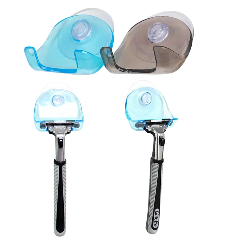 

1PC Plastic Shaver Hanging Rack Clear Storage Shelf Bathroom Product Razor Holder Suction Cup Shelf Organizer
