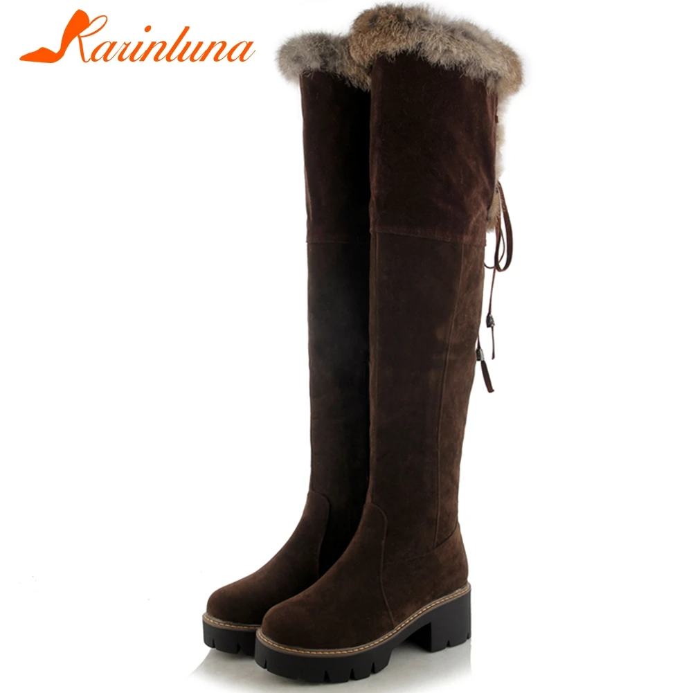 

Karinluna New Large Size 43 Snow Boots Women Shoes Woman Leisure Square Heels Keep Warm Plush Fur Over The Knee Boots