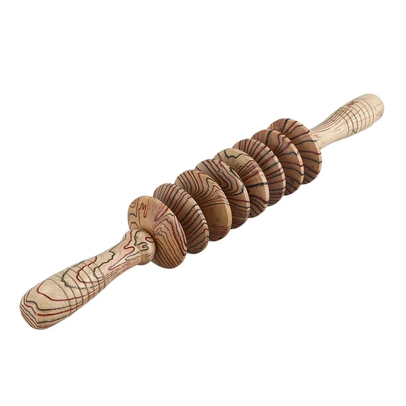 Wooden Nonslip Handle 8 Rollers Belly Back Health Massager |