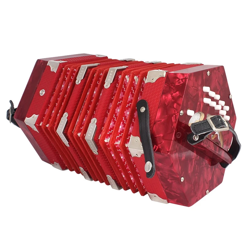 Concertina Accordion 20-Button 40-Reed Anglo Style With Carrying Bag And Adjustable Hand Strap(Red