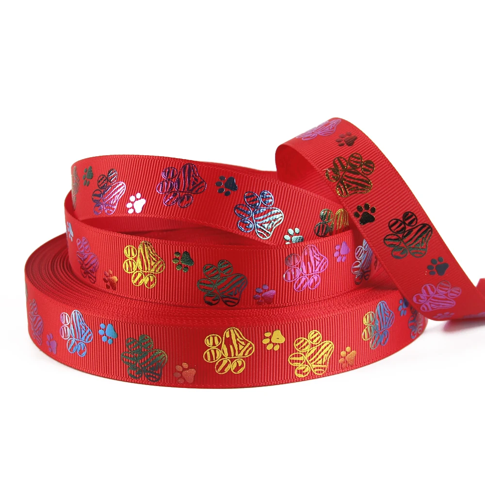 5 Yards 7/8"(22mm) Footprint Printed Polyester Ribbon DIY Handmade Materials, Wedding Gift Wrap,5Yc1667