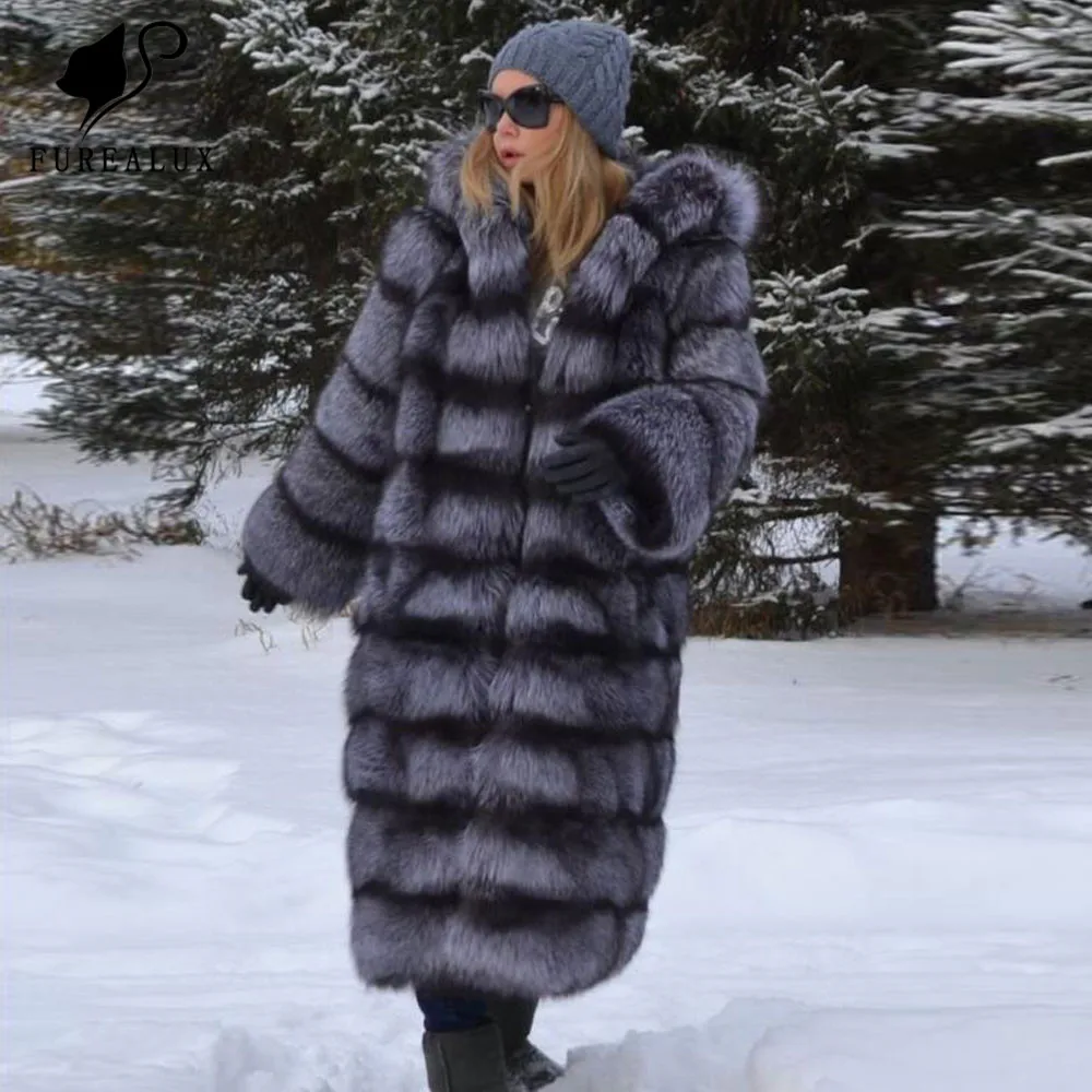 

Handmade Clothing Silver Fox Fur Coat High Quality Russian Winter Full Pelt New Genuine Leather Jackets Thicken Warm Customized