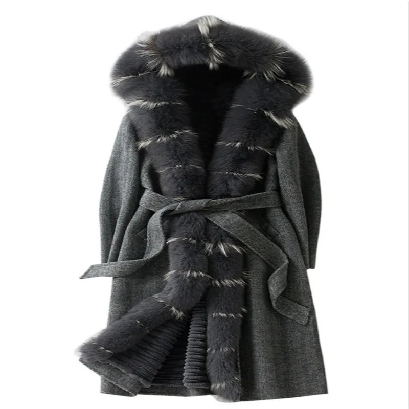 

Real Parka Wool Coat Winter Jacket Women Natural Raccoon Liner Long Coats Female Fox Fur Collar Warm Parkas F979