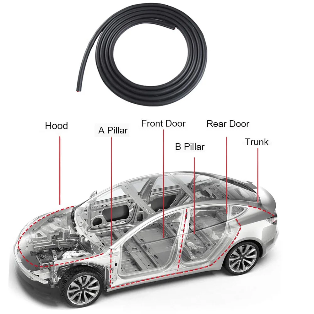 FOR Tesla car Door Seal Kit Soundproof Rubber Weather Draft Wind Noise Reduction Strip Sealing