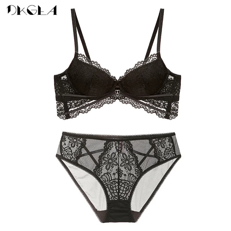 Goedkoop 2020 Nieuwe Dikke Katoen Brasserie Borduurwerk Groene Bh Set Push Up C D Cup Ondergoed Set Sexy Bras Vrouwen Kant lingerie Sets Zwart