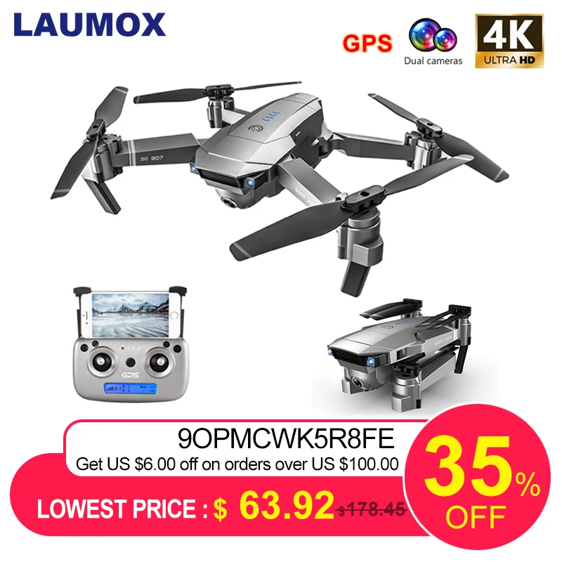 LAUMOX SG907 GPS Drone with 4K HD Adjustment Camera Wide Angle 5G WIFI FPV RC Quadcopter Professional Foldable Drones E520S E58