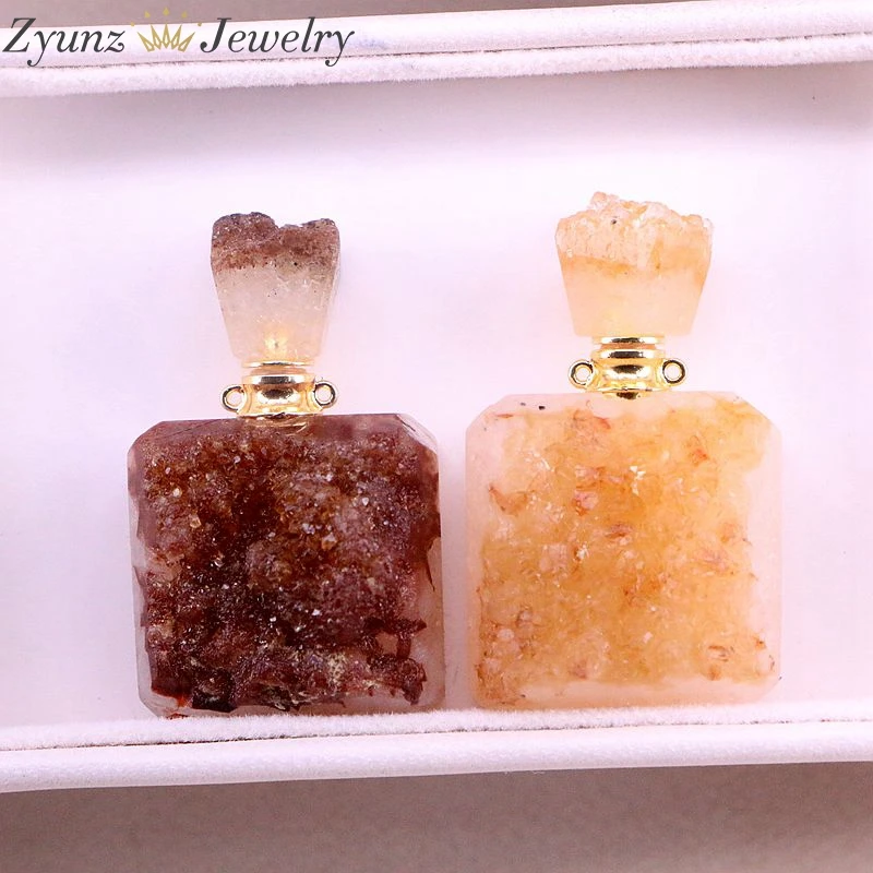 2 шт., натуральный желтый Geode флакон духов Подвески, Камни кварца Druzy эфирное масло диффузор флакон подвески