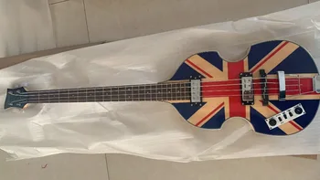 

England flag vintage looking lefty hofner bass left handed Hofner 4 strings 500/1 bass flame body pearloid tuners hofner bass