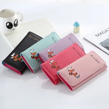 

New Korean women's long wallet 20% off Japan and South Korea cute cartoon print little fox long student clutch womens wallets